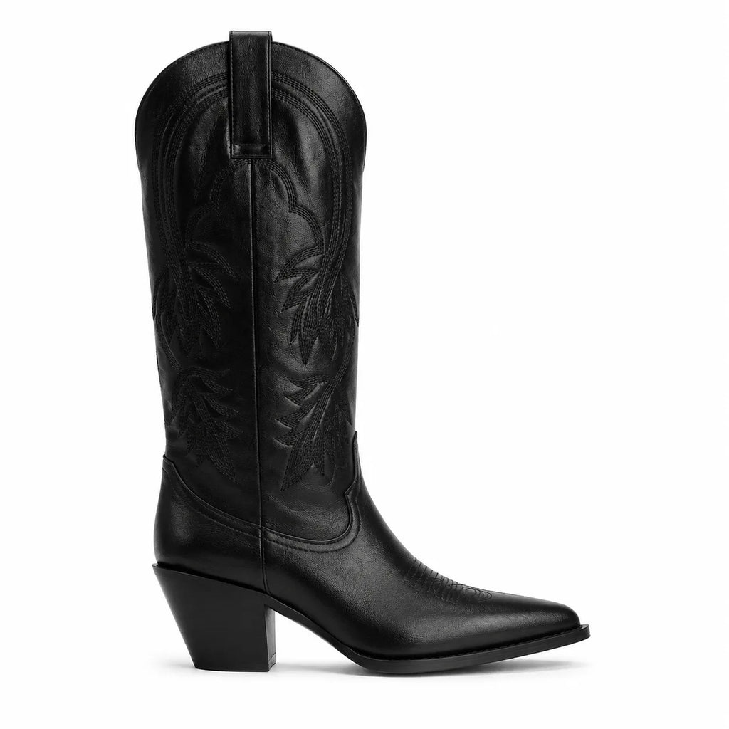 Deep Black Kavala Leather Knee-High Boots side view