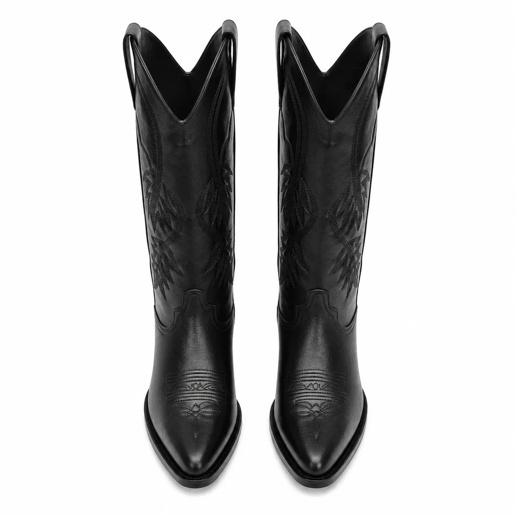 Deep Black Kavala Leather Knee-High Boots top view