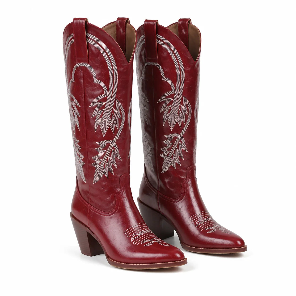 Deep Red Kavala Leather Knee-High Boots