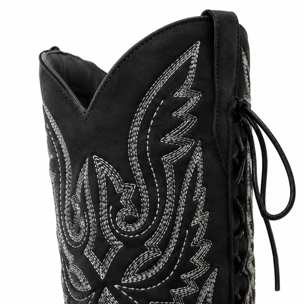 Deep Black Caorle Sheepskin Knee-High Boots close-up detail