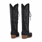 Deep Black Caorle Sheepskin Knee-High Boots heel detail