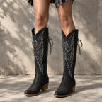 Deep Black Caorle Sheepskin Knee-High Boots on-foot view