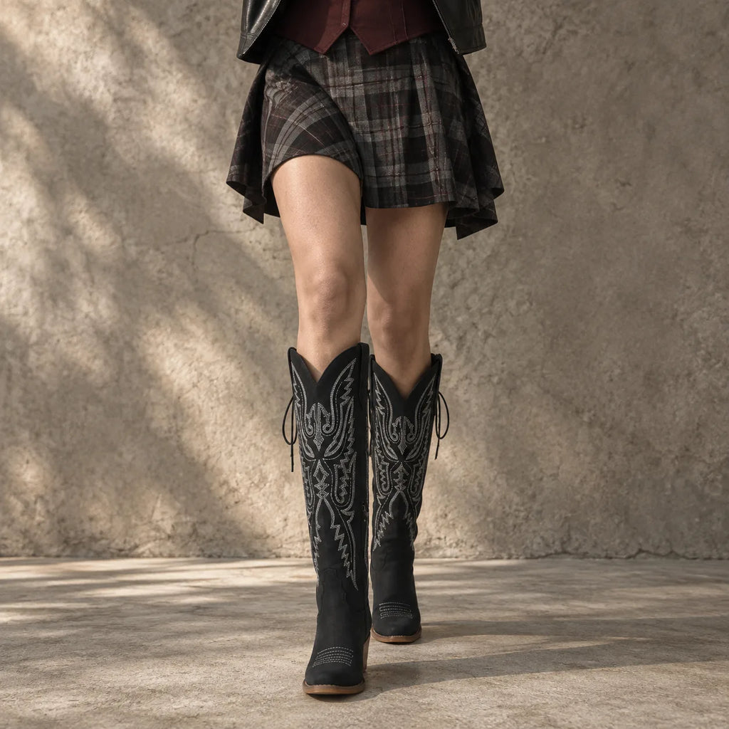 Deep Black Caorle Sheepskin Knee-High Boots lifestyle scene
