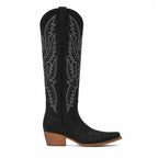 Deep Black Caorle Sheepskin Knee-High Boots side view