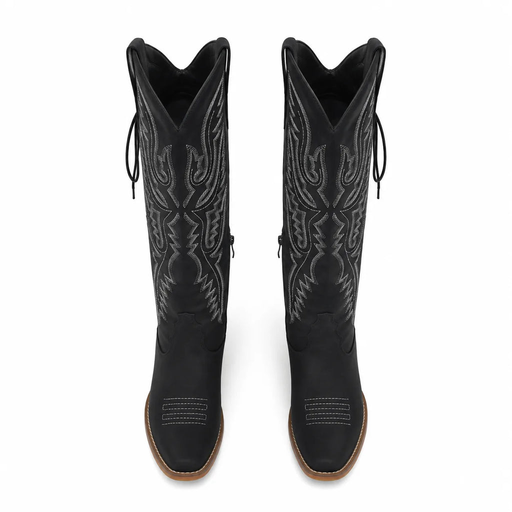 Deep Black Caorle Sheepskin Knee-High Boots top view