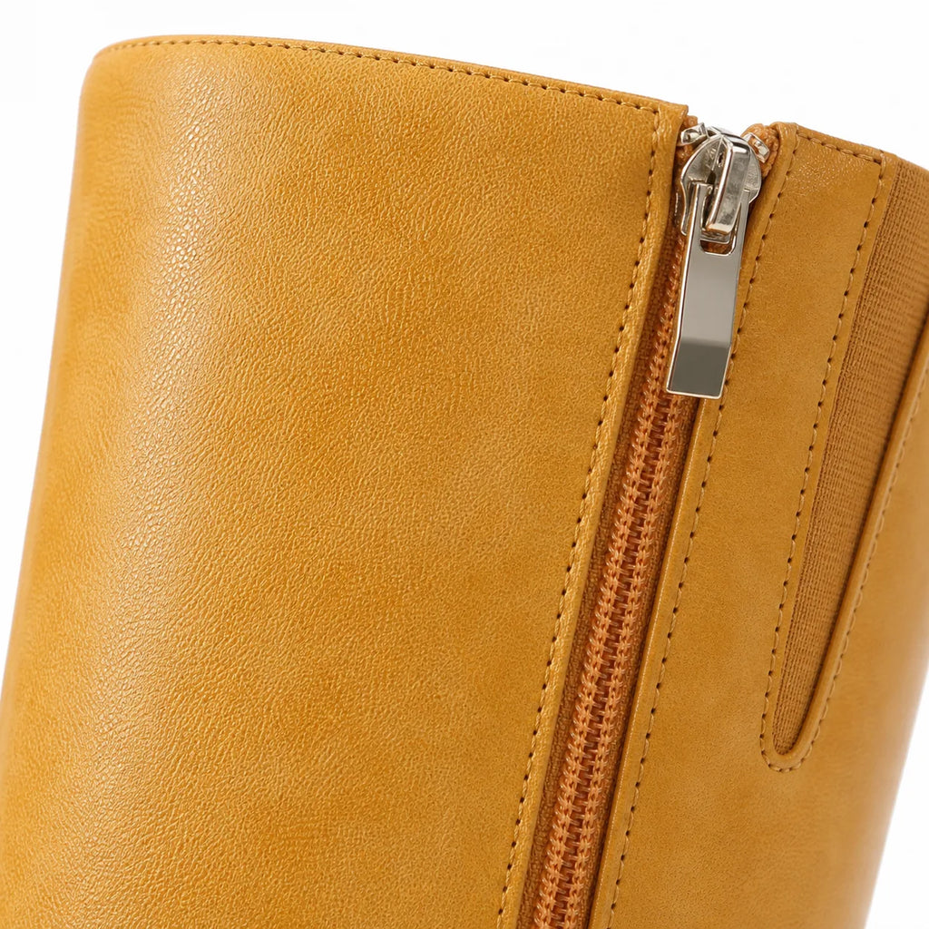 Butter Yellow Estepona Leather Platform Boots close-up detail