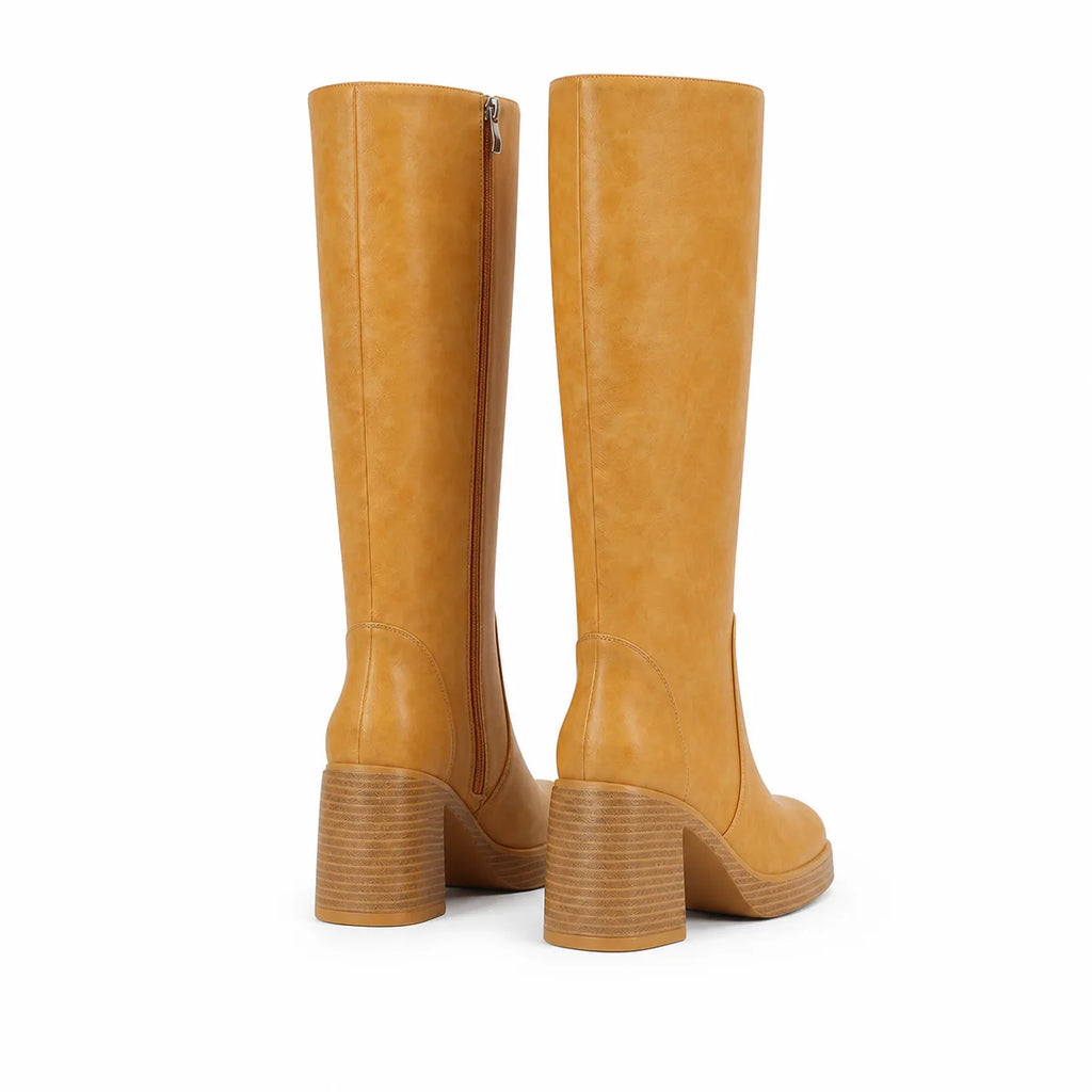 Butter Yellow Estepona Leather Platform Boots heel detail