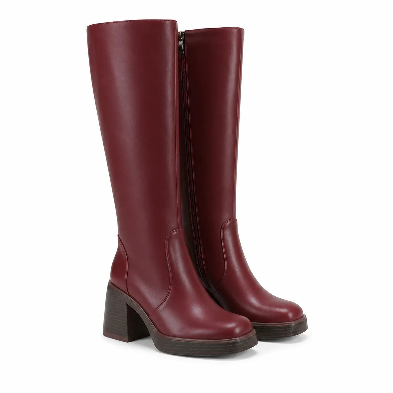 Deep Wine Estepona Leather Platform Boots