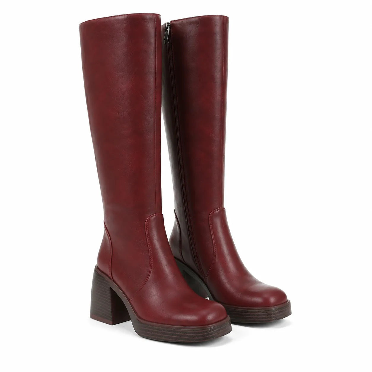 Deep Red Estepona Leather Platform Boots