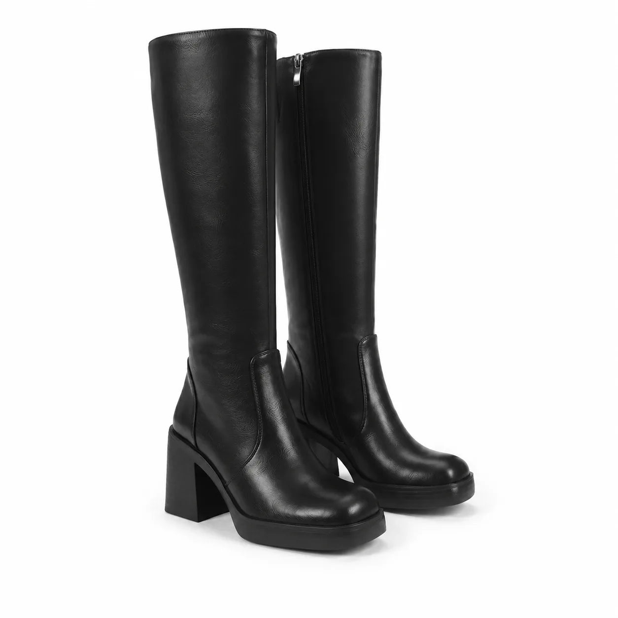 Deep Black Estepona Leather Platform Boots