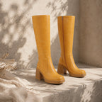 Butter Yellow Estepona Leather Platform Boots styled scene