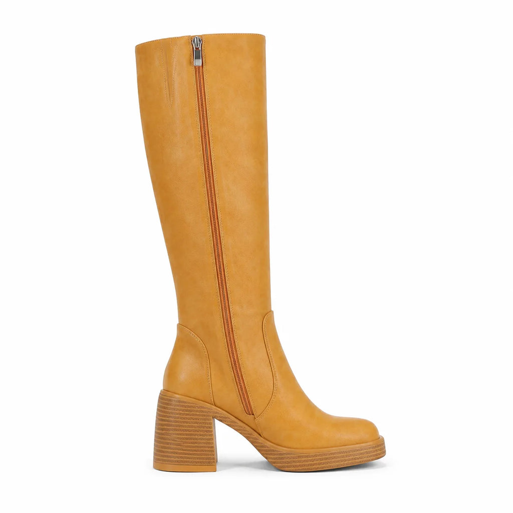 Butter Yellow Estepona Leather Platform Boots side view
