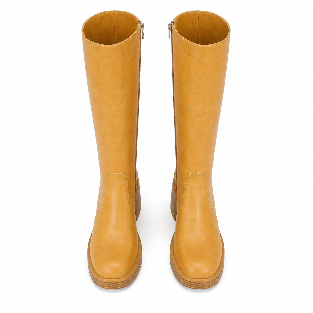 Butter Yellow Estepona Leather Platform Boots top view