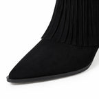 Deep Black Denia Sheepskin Stiletto Boots close-up detail