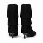 Deep Black Denia Sheepskin Stiletto Boots heel detail