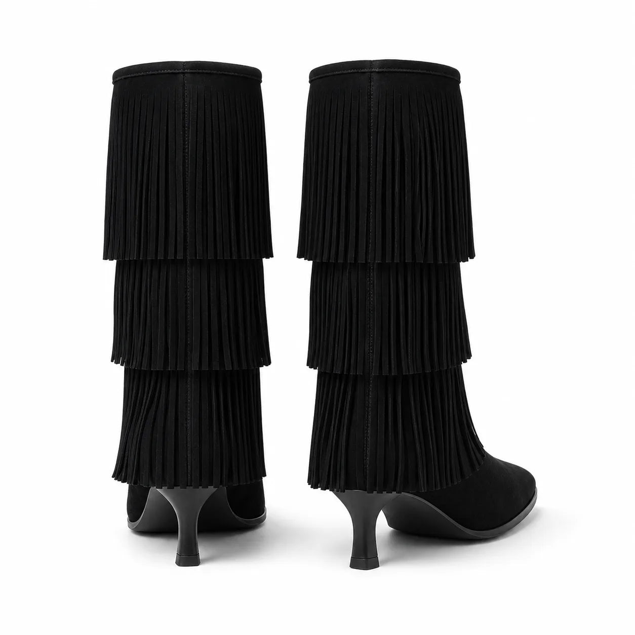 Deep Black Denia Sheepskin Stiletto Boots heel detail