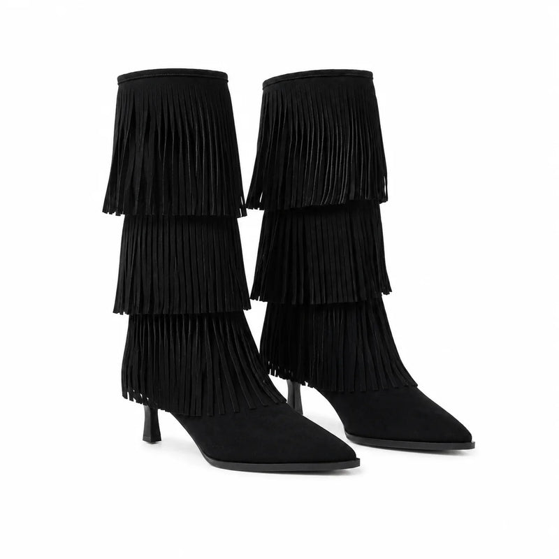Deep Black Denia Sheepskin Stiletto Boots