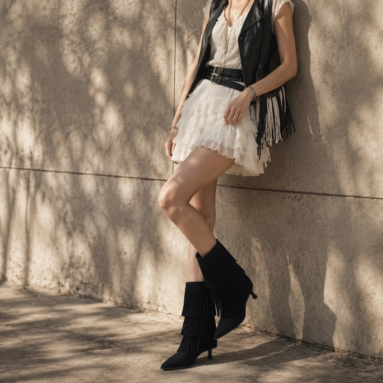 Deep Black Denia Sheepskin Stiletto Boots lifestyle scene