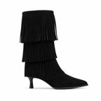 Deep Black Denia Sheepskin Stiletto Boots side view