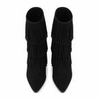 Deep Black Denia Sheepskin Stiletto Boots top view