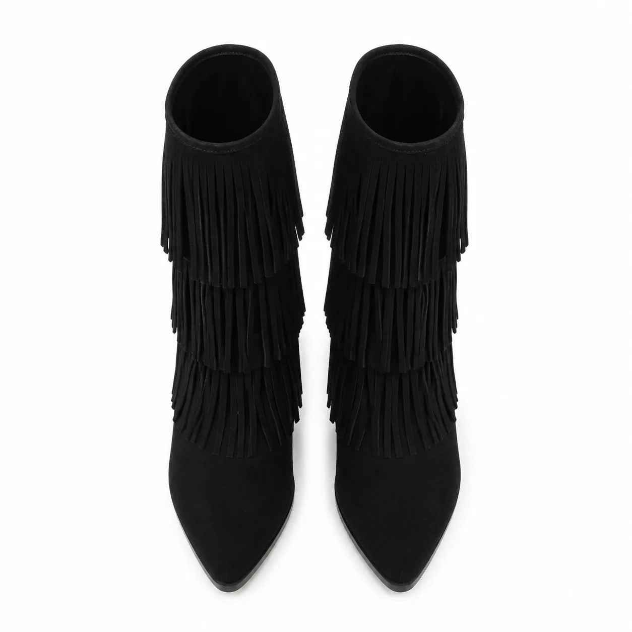 Deep Black Denia Sheepskin Stiletto Boots top view