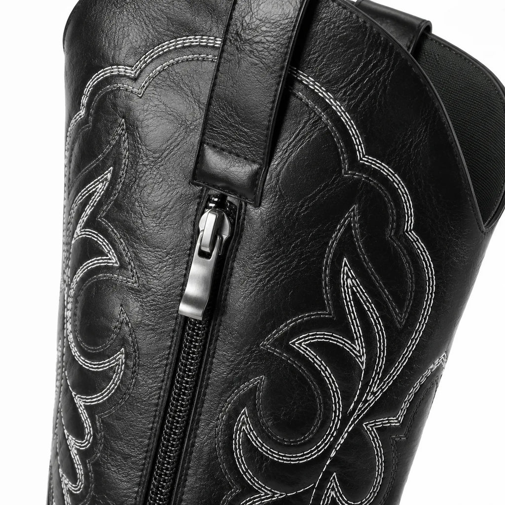 Deep Black Begur Leather Square-Heel Boots close-up detail