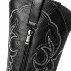 Deep Black Begur Leather Square-Heel Boots close-up detail