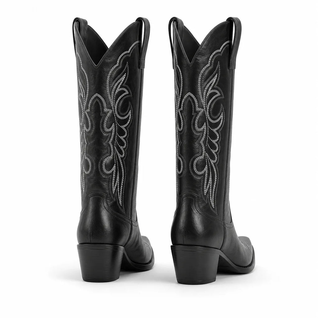 Deep Black Begur Leather Square-Heel Boots heel detail
