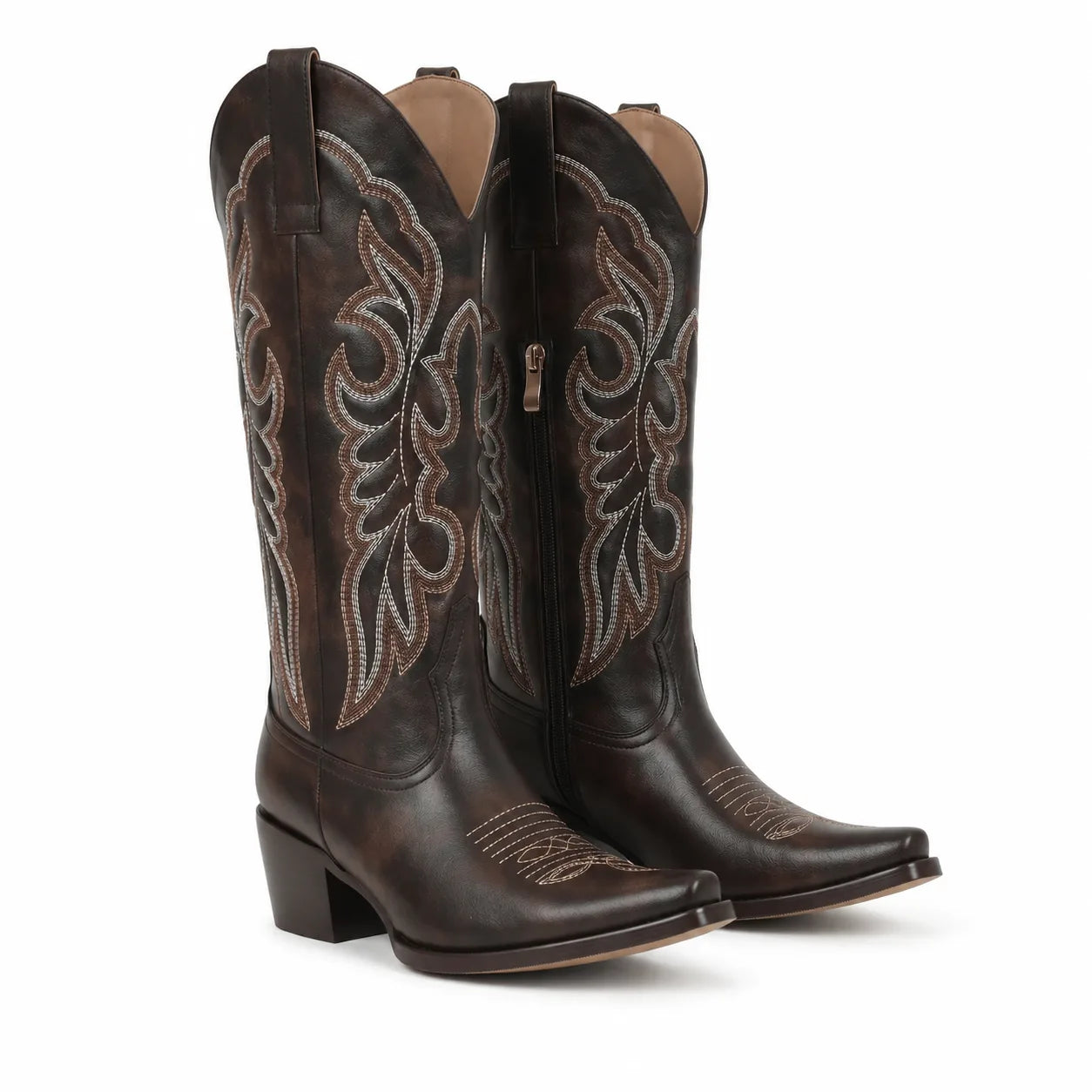 Rich Brown Begur Leather Square-Heel Boots