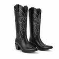 Deep Black Begur Leather Square-Heel Boots