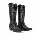 Deep Black Begur Leather Square-Heel Boots