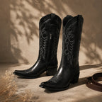 Deep Black Begur Leather Square-Heel Boots styled scene