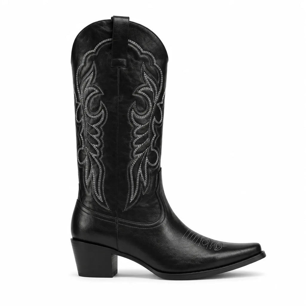 Deep Black Begur Leather Square-Heel Boots side view