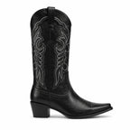 Deep Black Begur Leather Square-Heel Boots side view