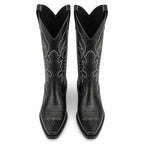 Deep Black Begur Leather Square-Heel Boots top view