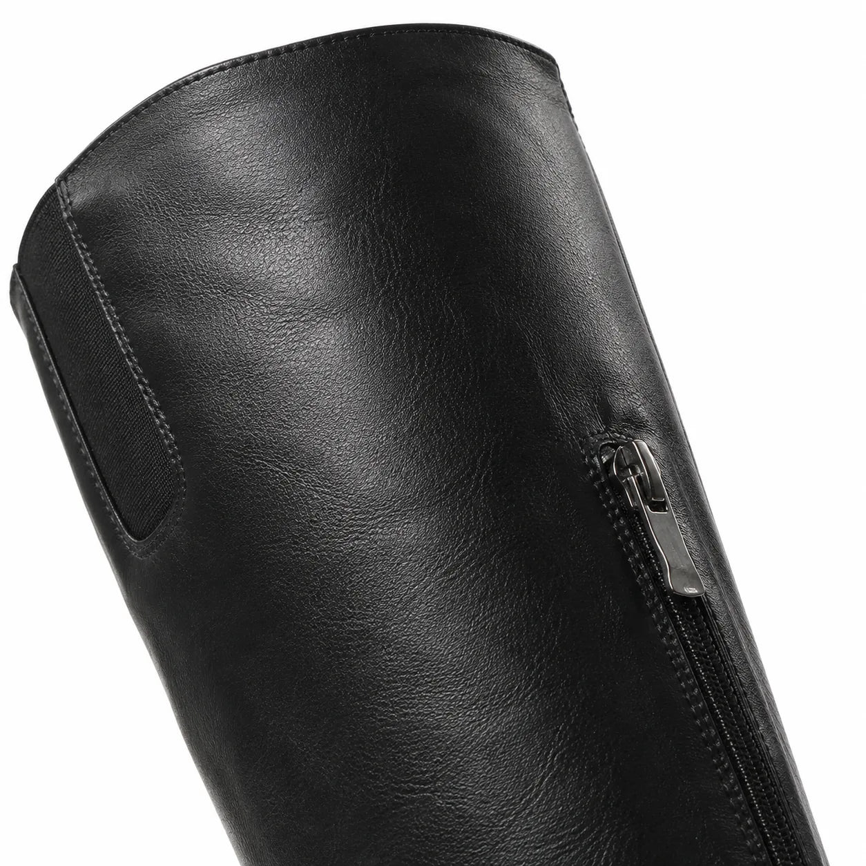 Deep Black Simona Leather Knee-High Boots close-up detail