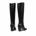 Deep Black Simona Leather Knee-High Boots heel detail