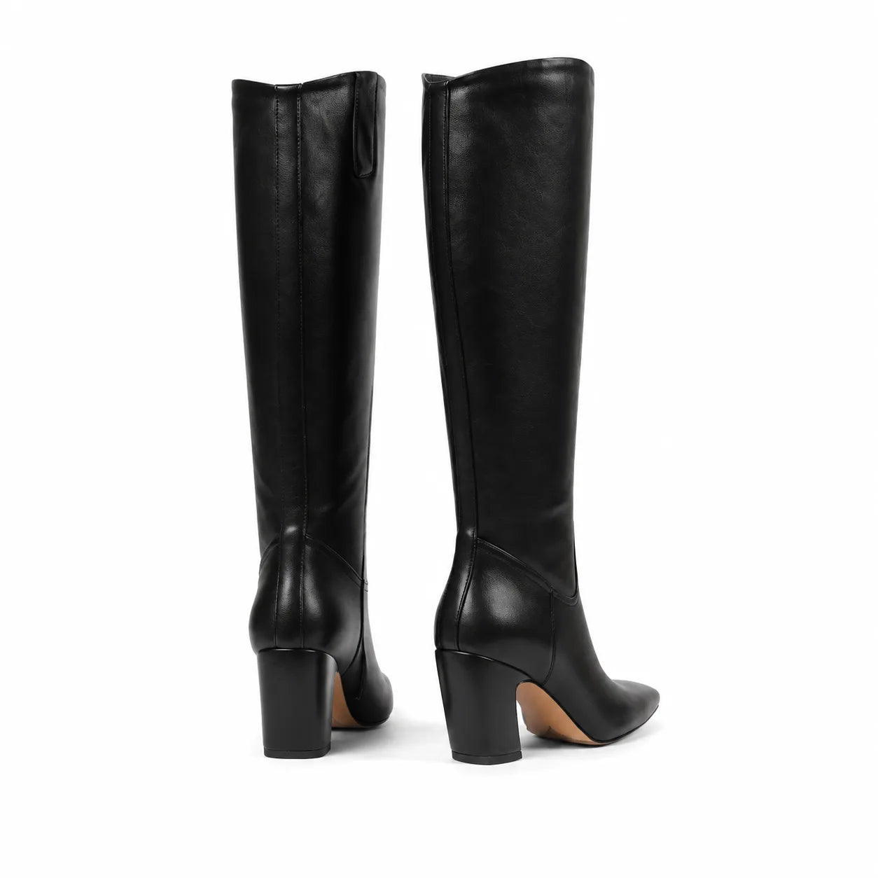 Deep Black Simona Leather Knee-High Boots heel detail