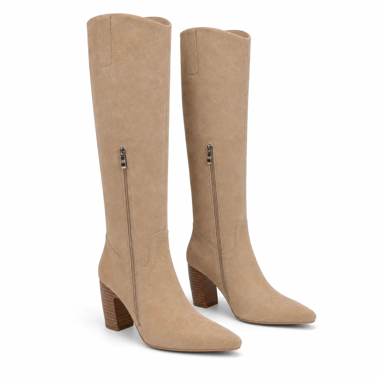 Cognac Suede Simona Leather Knee-High Boots