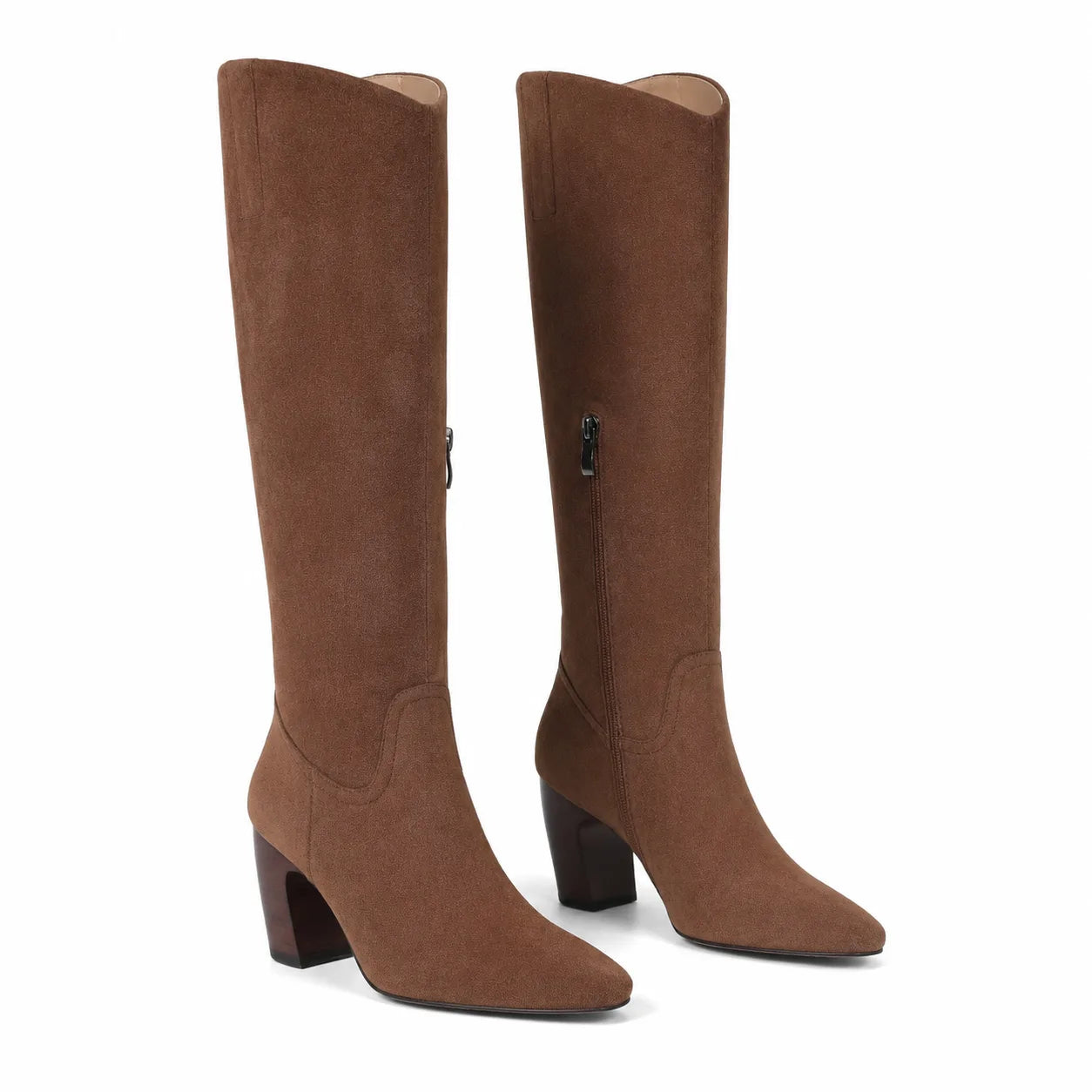 Brown Suede Simona Leather Knee-High Boots