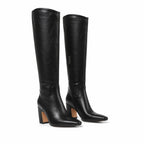 Deep Black Simona Leather Knee-High Boots