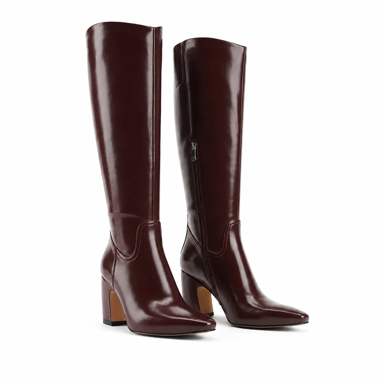 Deep Wine Simona Leather Knee-High Boots
