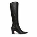 Deep Black Simona Leather Knee-High Boots side view