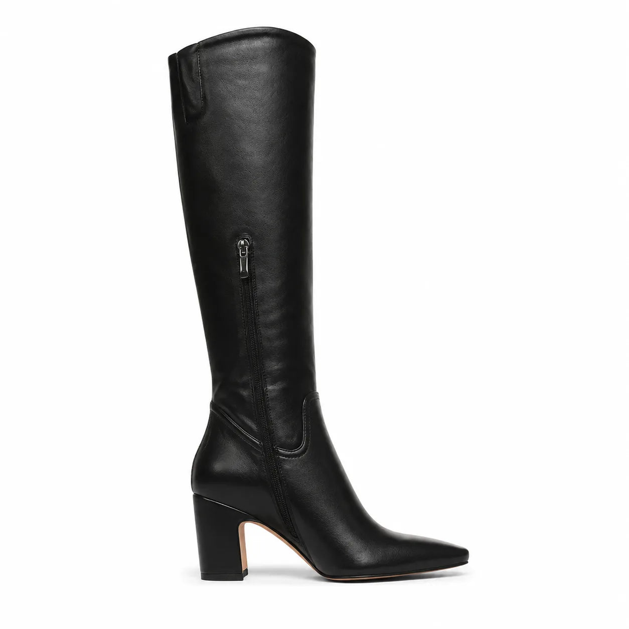 Deep Black Simona Leather Knee-High Boots side view