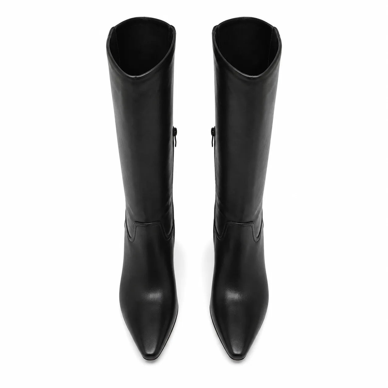 Deep Black Simona Leather Knee-High Boots top view