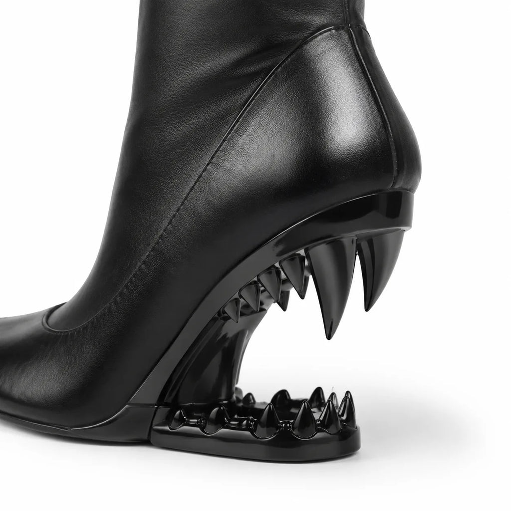 Deep Black Blanes Leather Knee-High Boots close-up detail