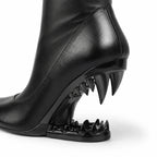 Deep Black Blanes Leather Knee-High Boots close-up detail