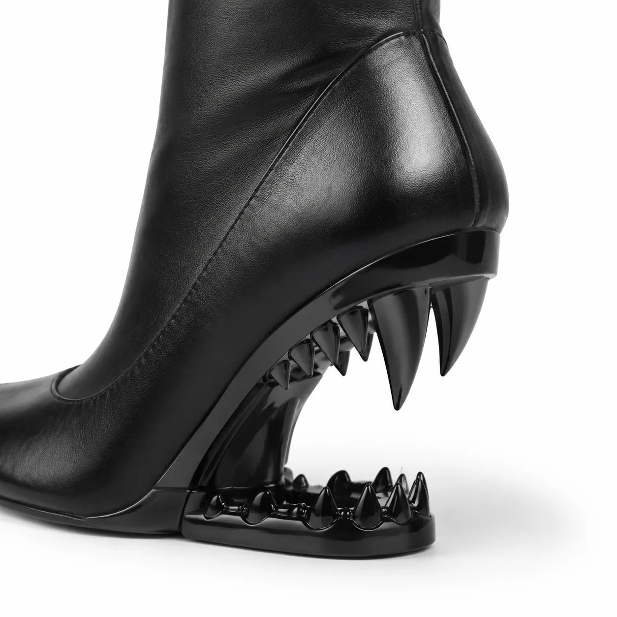 Deep Black Blanes Leather Knee-High Boots close-up detail