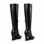 Deep Black Blanes Leather Knee-High Boots heel detail