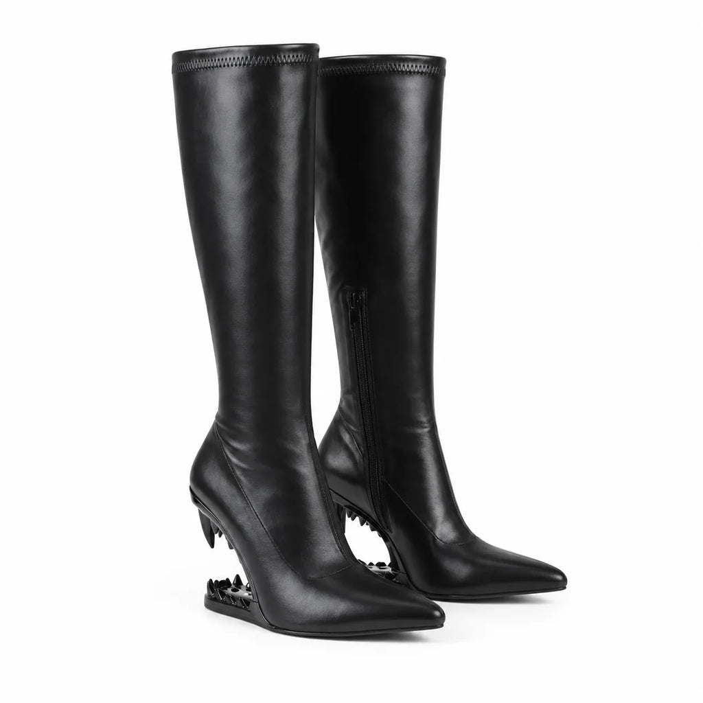Deep Black Blanes Leather Knee-High Boots
